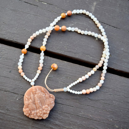 Flora Castle Butterfly Pendant Pendant Necklace - Pink jade