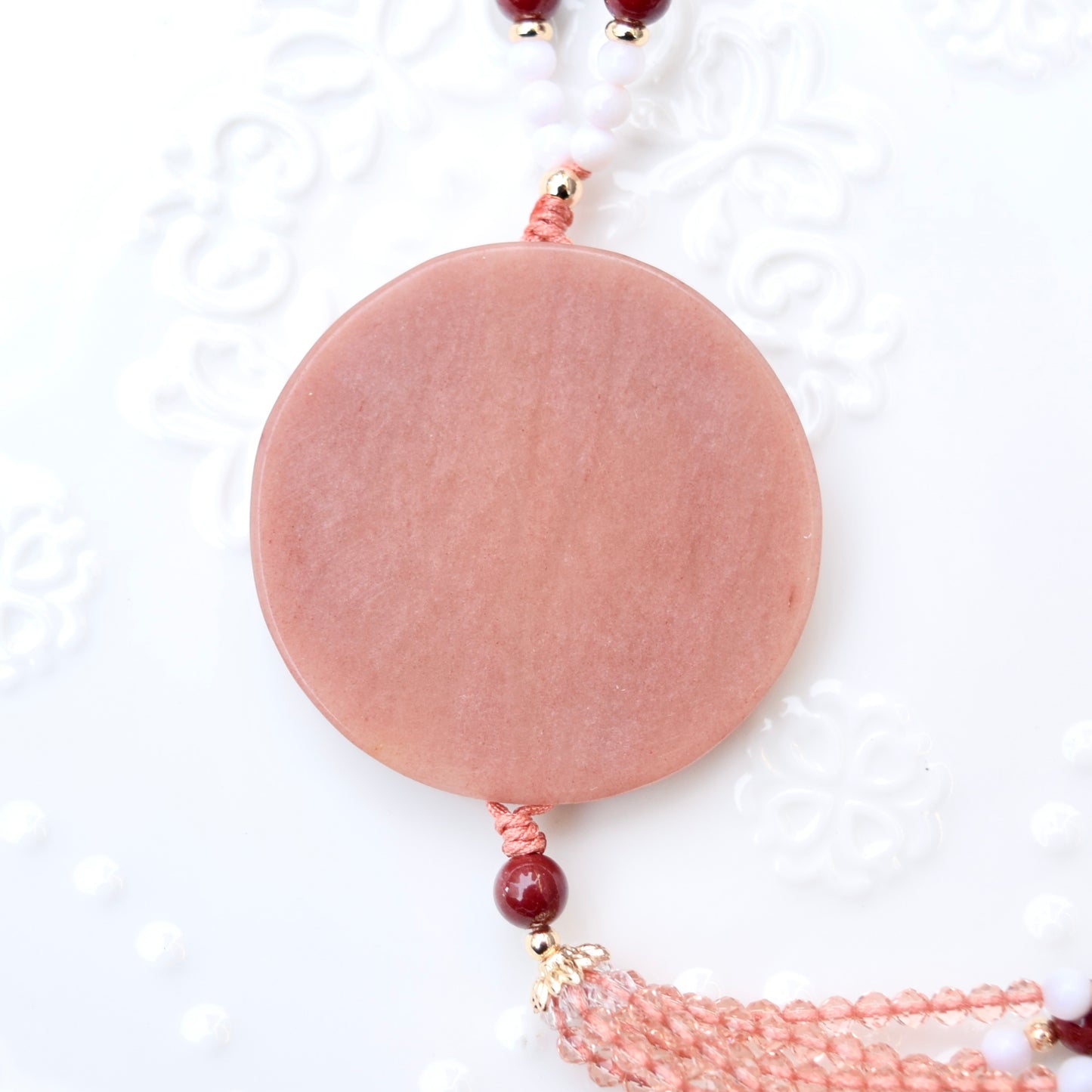Phoenix Peony 鳳穿牡丹 Necklace - Pink Quartz Cinnabar Necklace