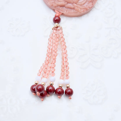 Phoenix Peony 鳳穿牡丹 Necklace - Pink Quartz Cinnabar Necklace