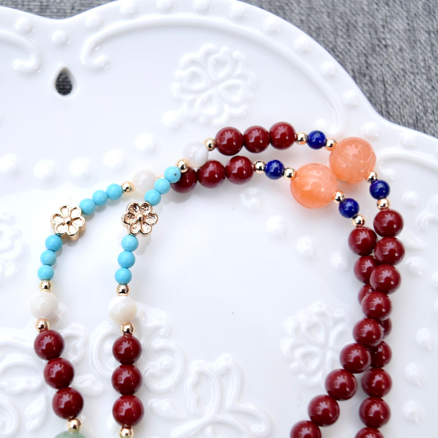 Phoenix Peony 鳳穿牡丹 Necklace - Pink Quartz Cinnabar Necklace