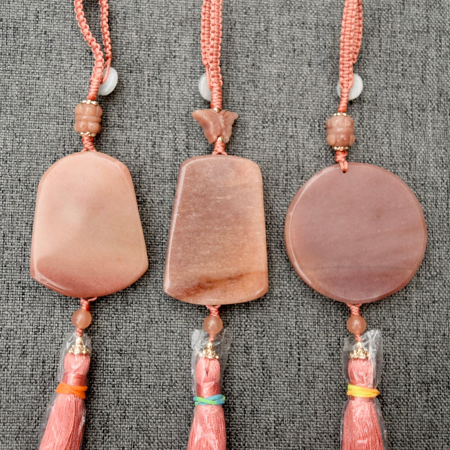 Pink Deer Flora Bird Bag Charm Keychain - Tassel Hanging Ornament - Jade Stone