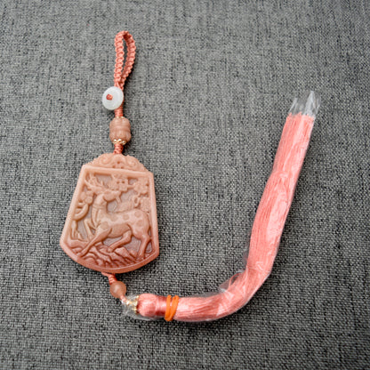 Pink Deer Flora Bird Bag Charm Keychain - Tassel Hanging Ornament - Jade Stone