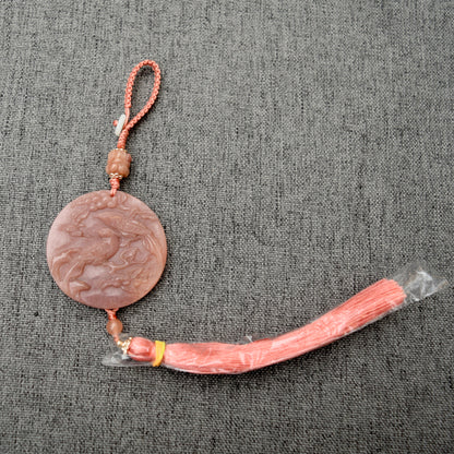 Pink Deer Flora Bird Bag Charm Keychain - Tassel Hanging Ornament - Jade Stone