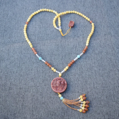 Magpies Plum Blossom Pendant Necklace - Dark Pink Quartz Jade