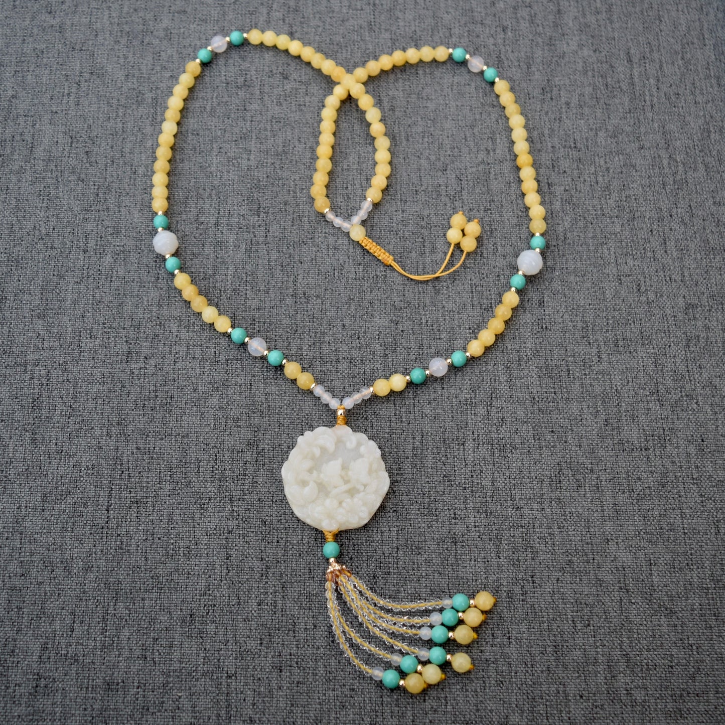 Jade Butterfly Flower Pendant Yellow Necklace