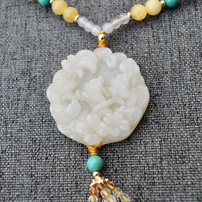 Jade Butterfly Flower Pendant Yellow Necklace