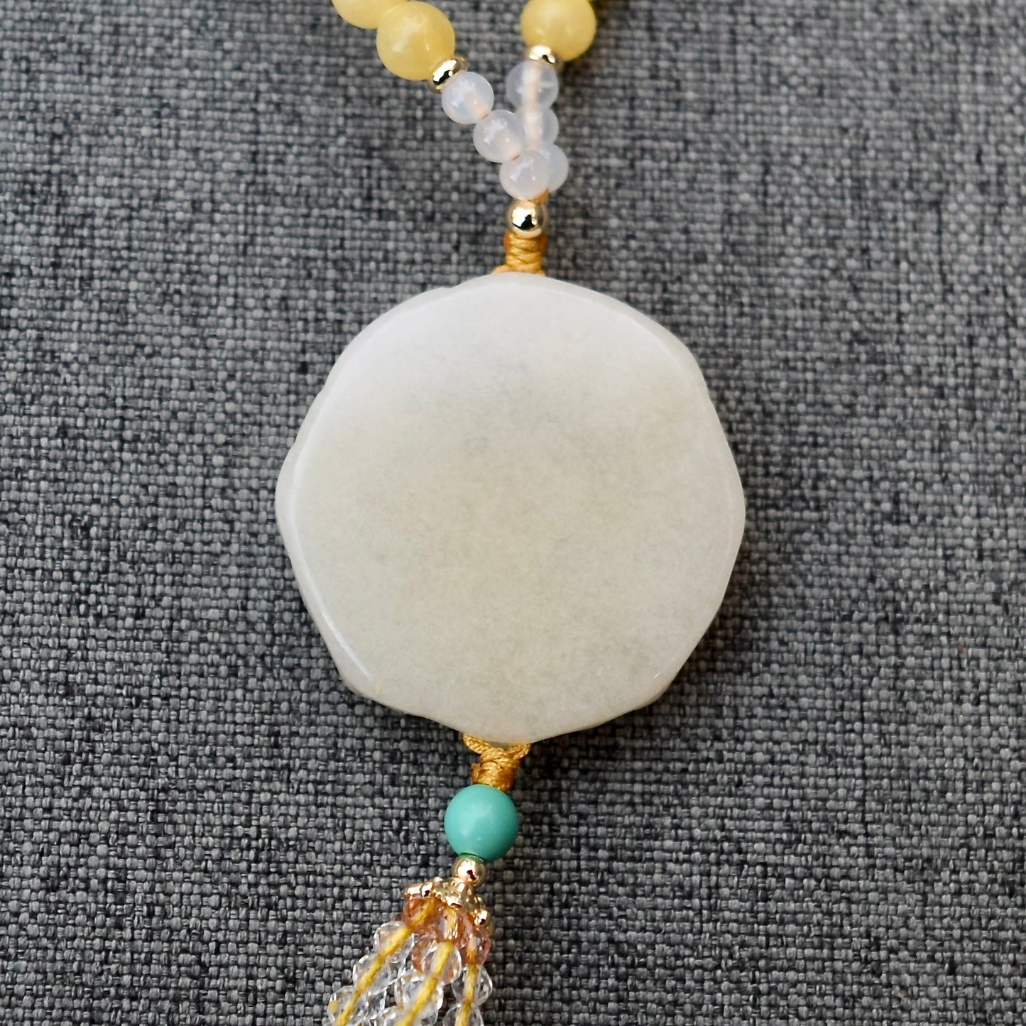 Jade Butterfly Flower Pendant Yellow Necklace