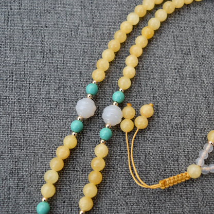 Jade Butterfly Flower Pendant Yellow Necklace