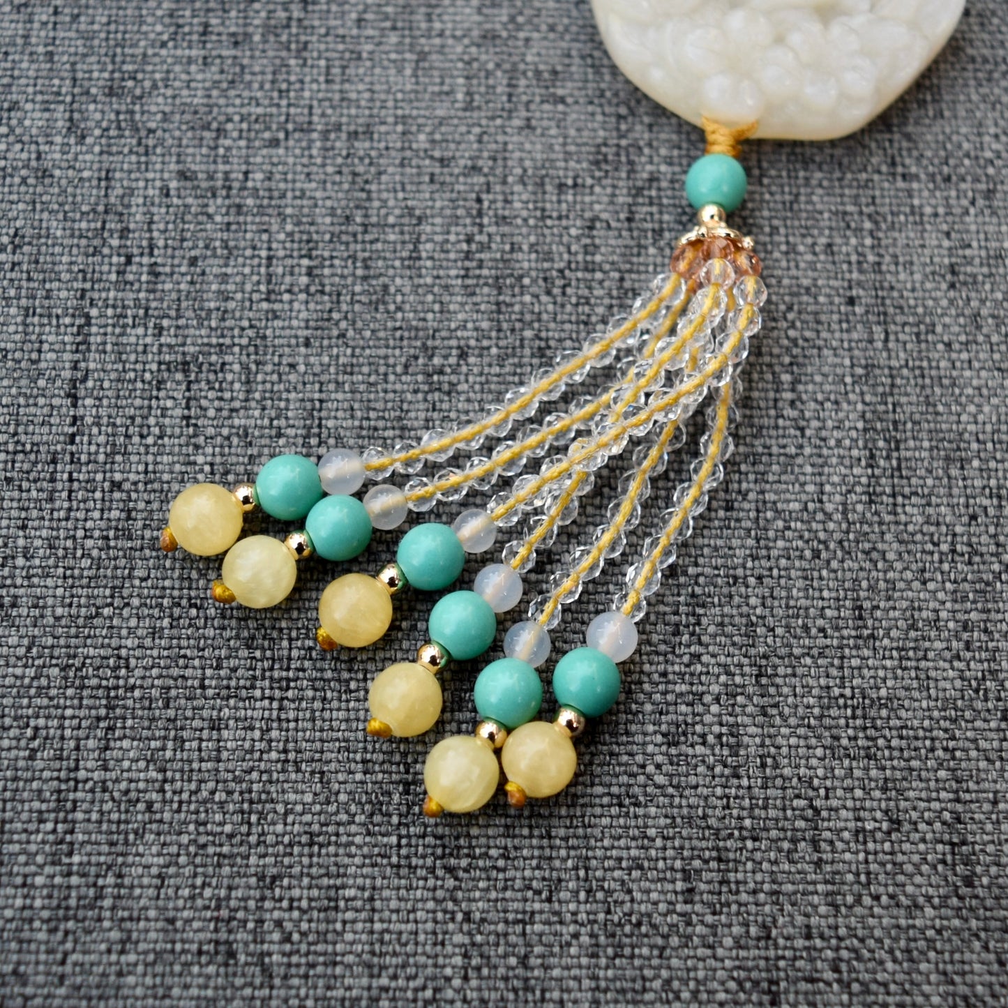 Jade Butterfly Flower Pendant Yellow Necklace