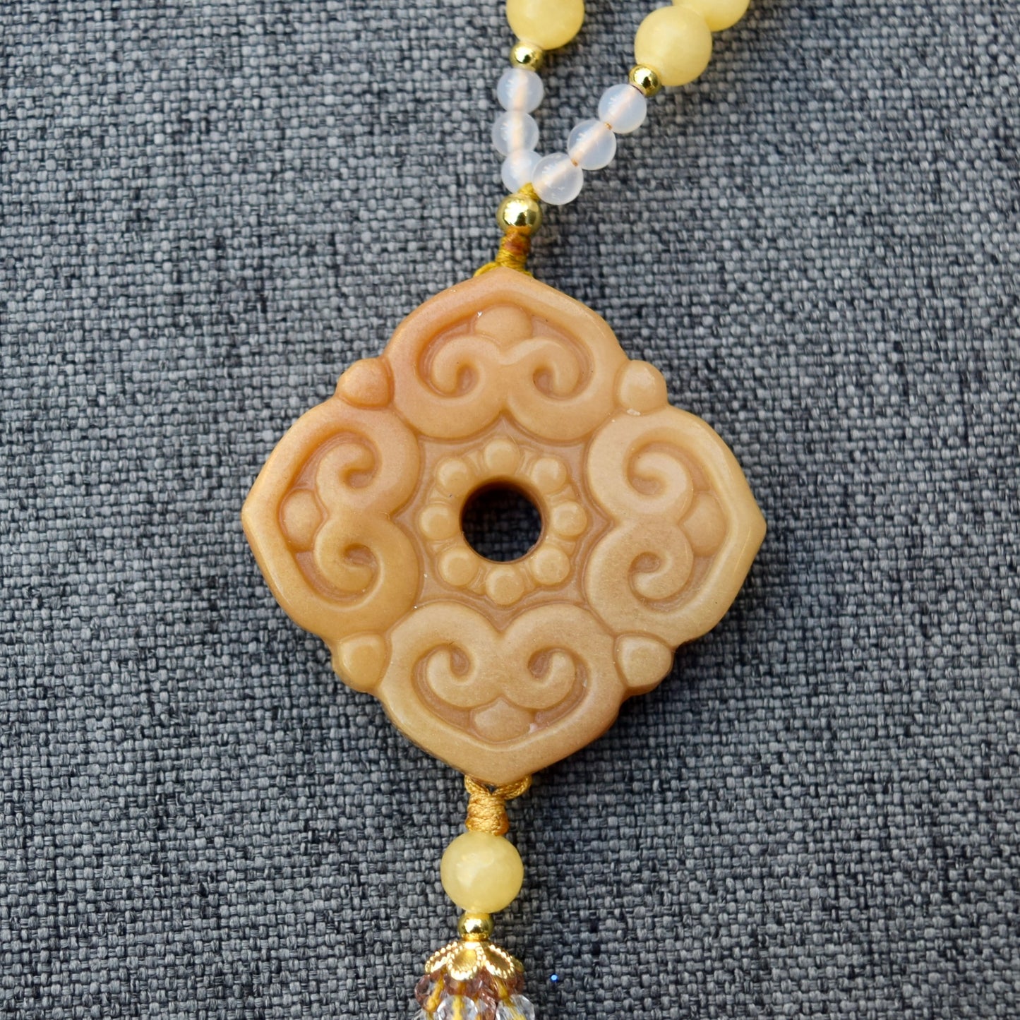 Yellow Ruyi Jade Pendant Necklace