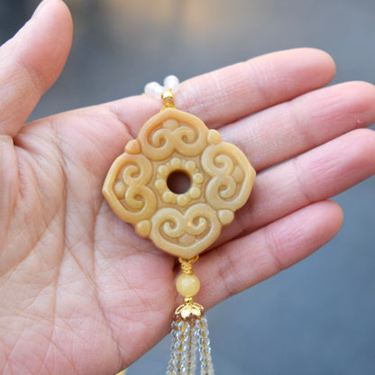 Yellow Ruyi Jade Pendant Necklace
