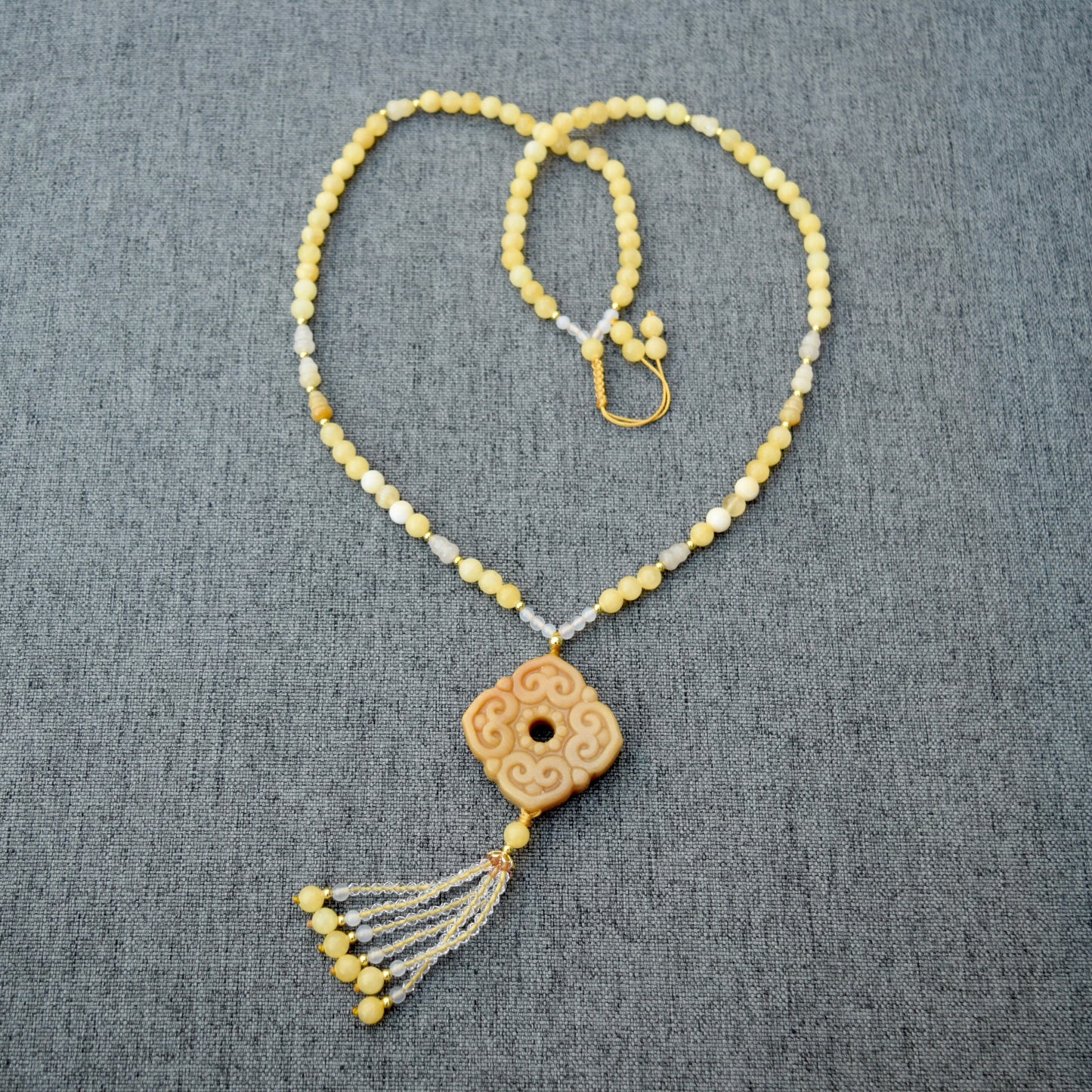 Yellow Ruyi Jade Pendant Necklace