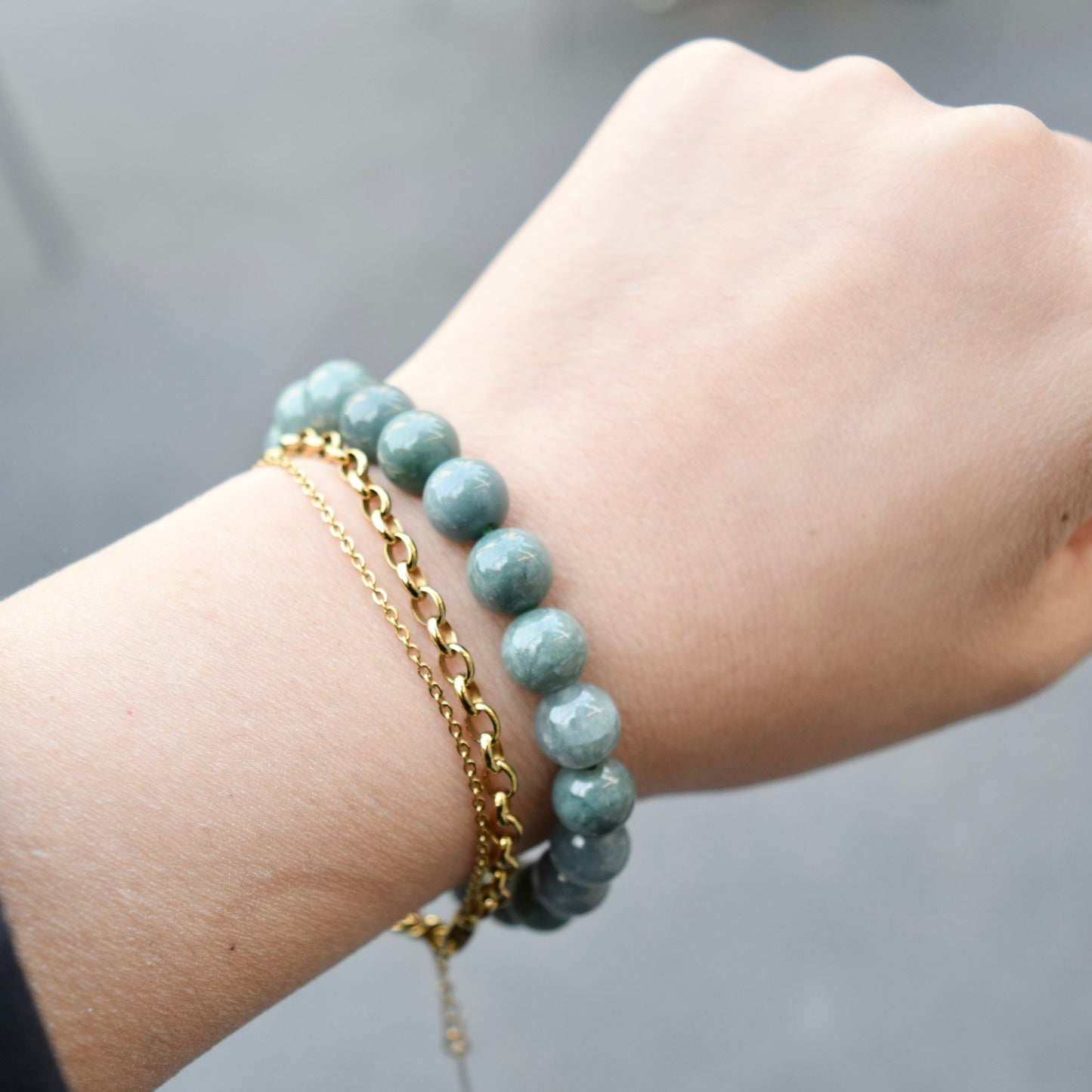 Green Jadeite Beaded Bracelet - Natural Jade