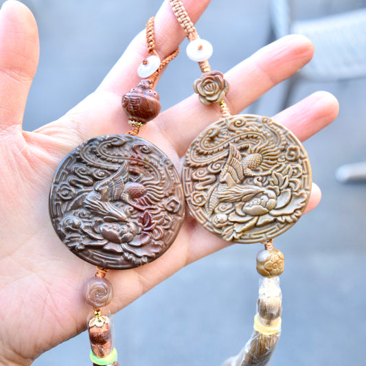 Phoenix Peony Ornament - Bag Charm Keychain Tassel - Polychrome Jasper