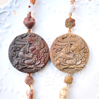 Phoenix Peony Ornament - Bag Charm Keychain Tassel - Polychrome Jasper