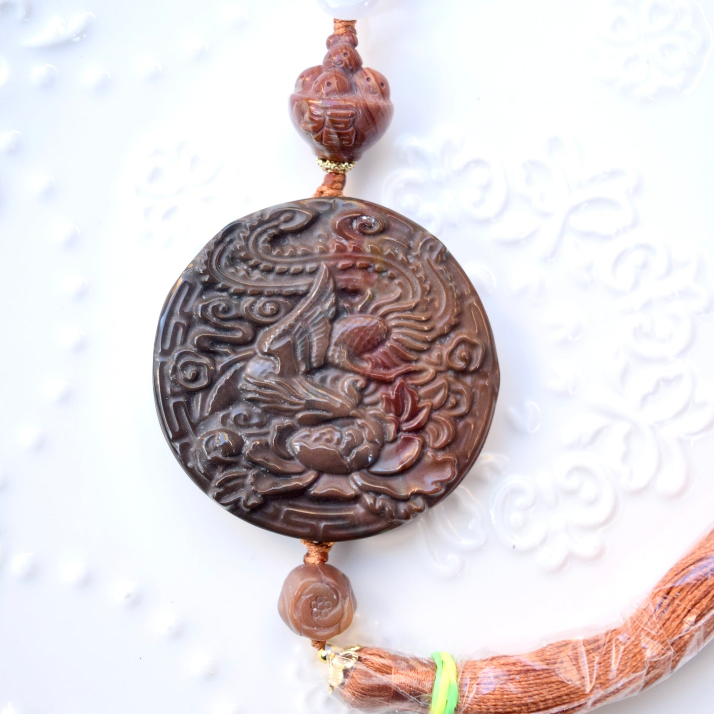 Phoenix Peony Ornament - Bag Charm Keychain Tassel - Polychrome Jasper