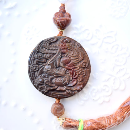 Phoenix Peony Ornament - Bag Charm Keychain Tassel - Polychrome Jasper