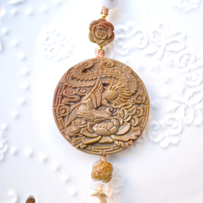 Phoenix Peony Ornament - Bag Charm Keychain Tassel - Polychrome Jasper