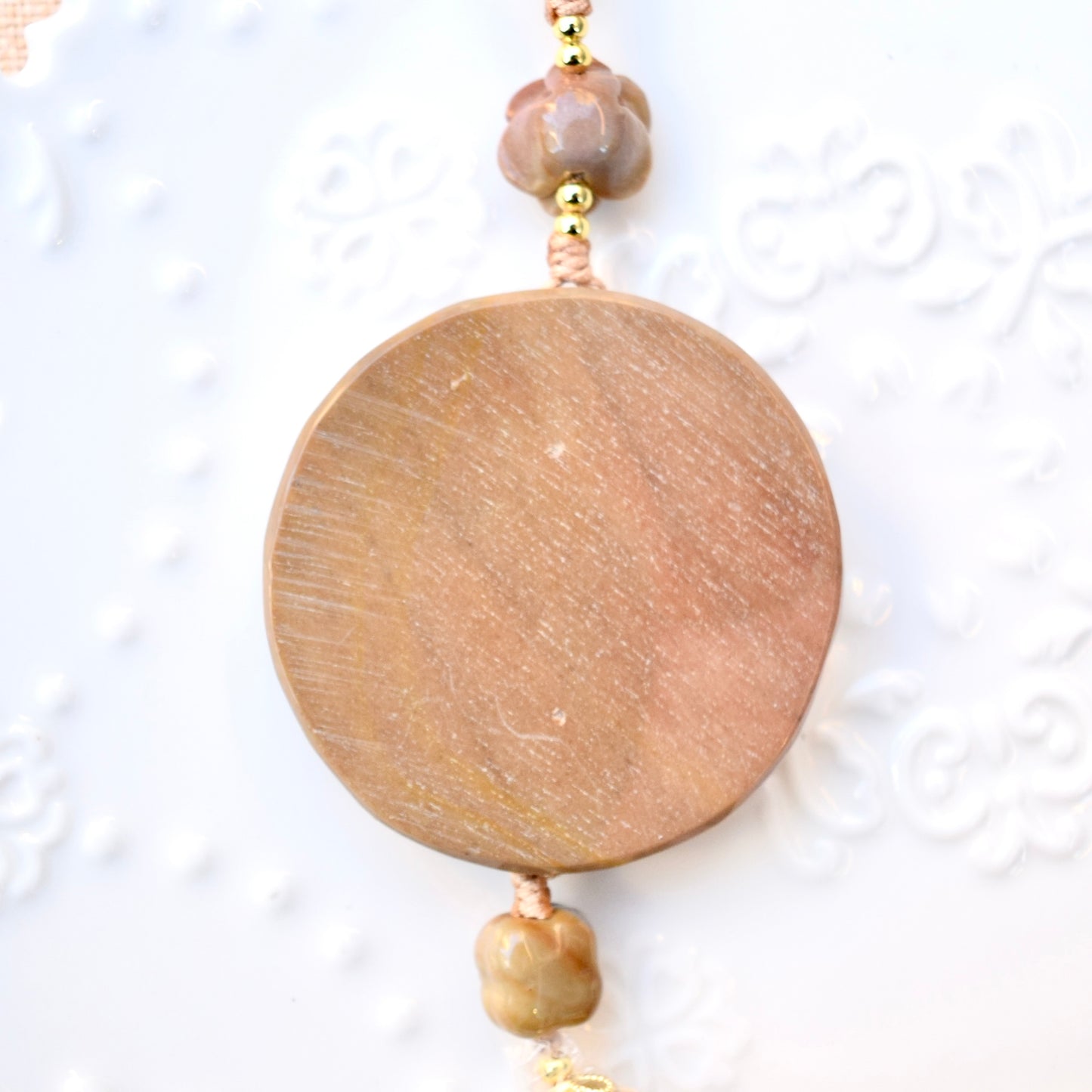 Phoenix Peony Ornament - Bag Charm Keychain Tassel - Polychrome Jasper