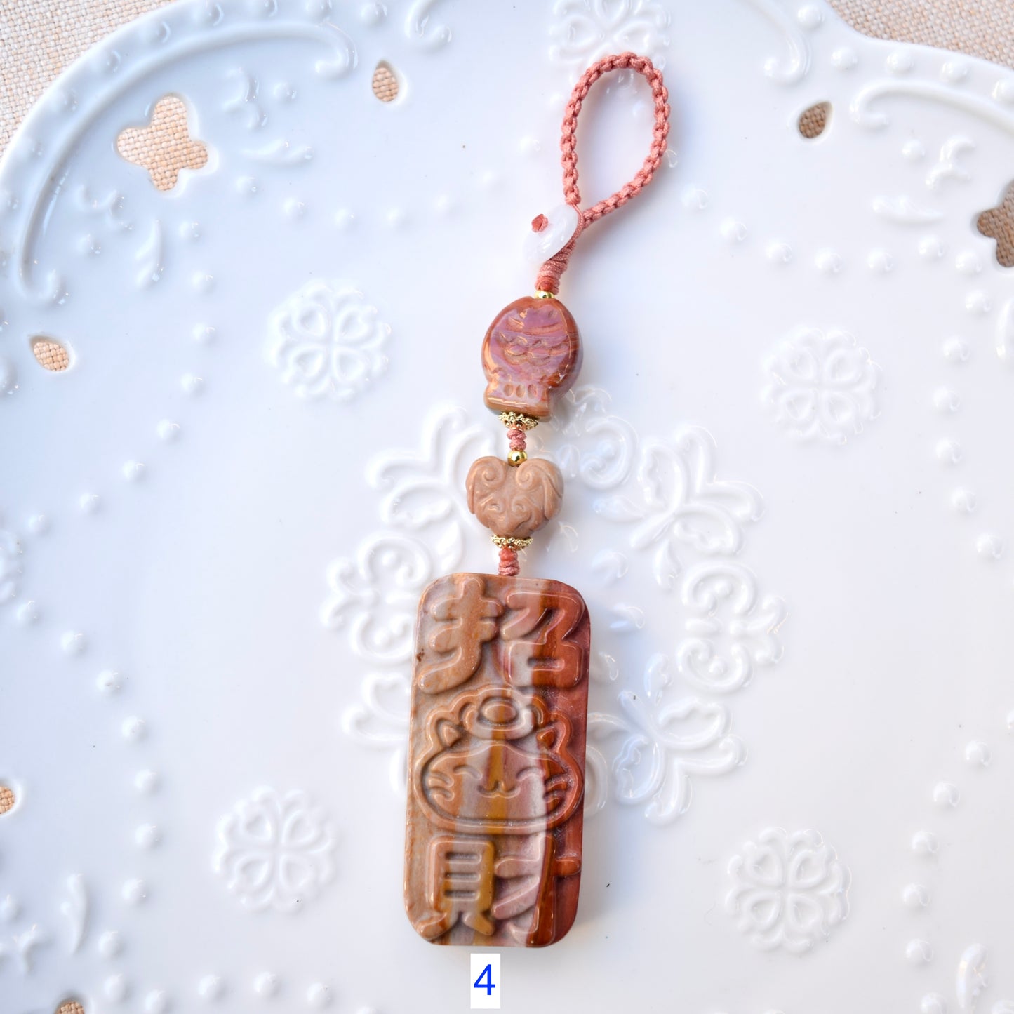 Lucky Cat Ornament - Colorful Jasper Bag Charm Keychain