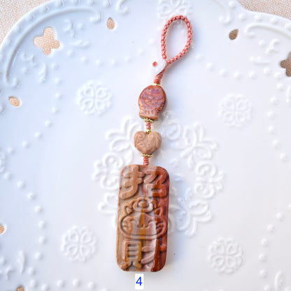 Lucky Cat Ornament - Colorful Jasper Bag Charm Keychain