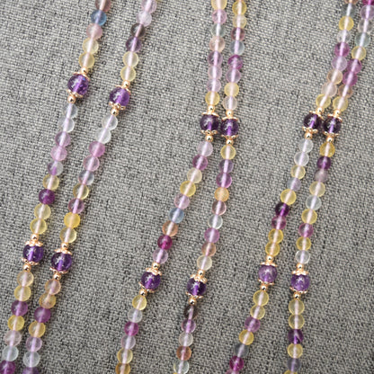 Purple Butterfly Lotus Peony Pendant Necklace - Fluorite Beaded Necklace