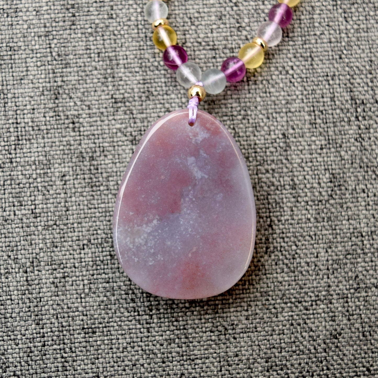 Purple Butterfly Lotus Peony Pendant Necklace - Fluorite Beaded Necklace