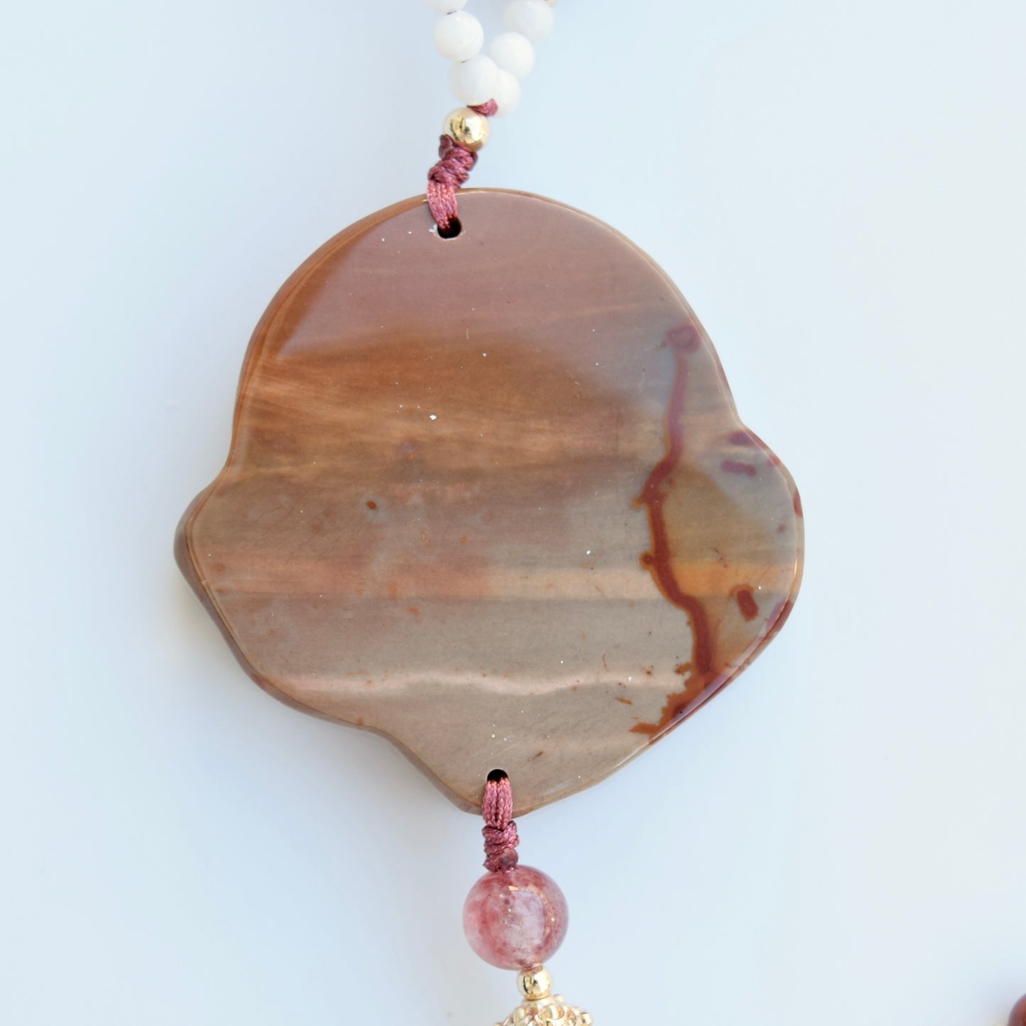 Brown Red Castle Pendant Beaded Necklace - Colorful Jasper Agate