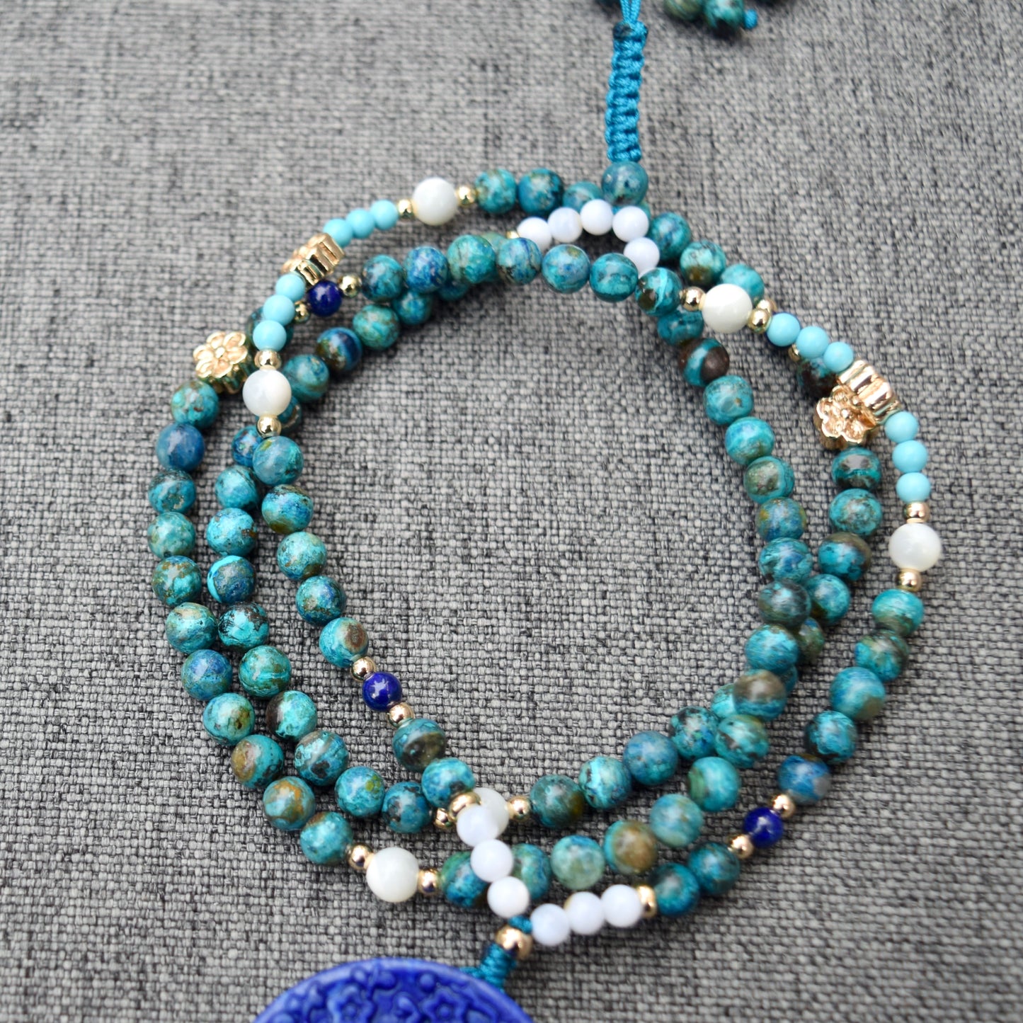 Lapis Magpies Plum Blossom Necklace - African Turquoise