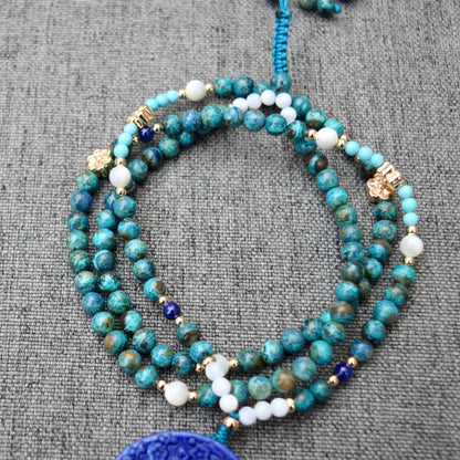 Lapis Magpies Plum Blossom Necklace - African Turquoise