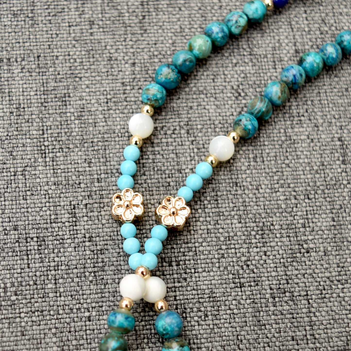 Lapis Magpies Plum Blossom Necklace - African Turquoise