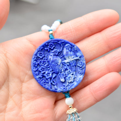 Lapis Magpies Plum Blossom Necklace - African Turquoise