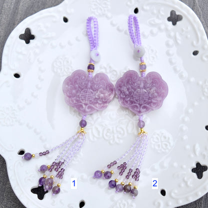 Purple Ruyi Flora Lock Tassel Keychain Bag Charm - Lepidolite