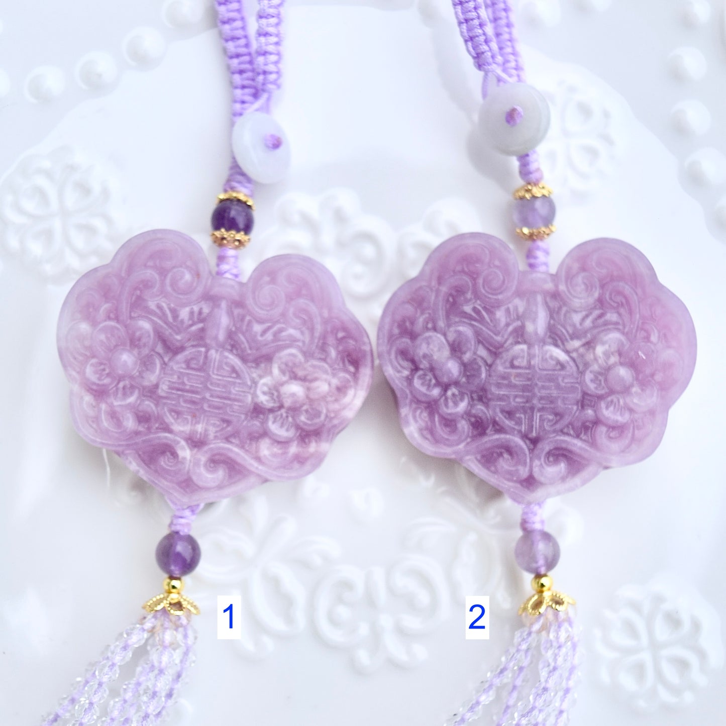 Purple Ruyi Flora Lock Tassel Keychain Bag Charm - Lepidolite