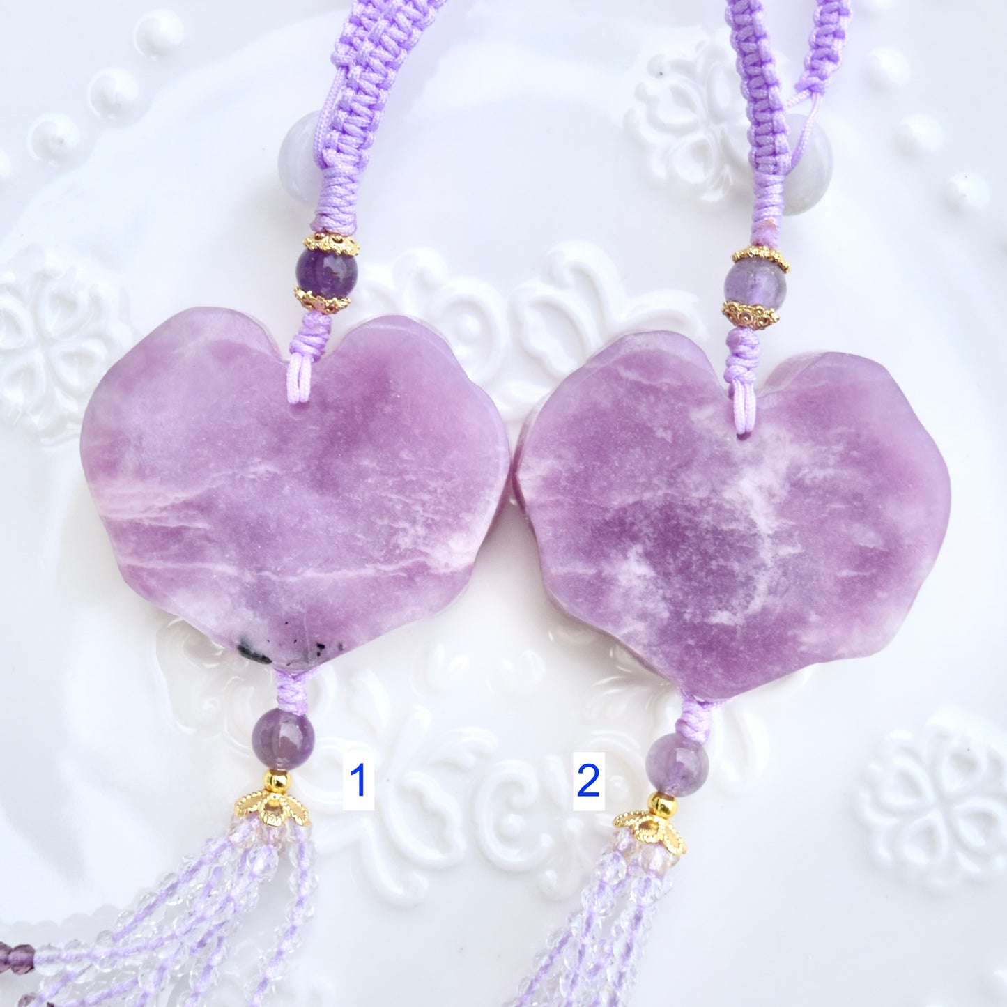 Purple Ruyi Flora Lock Tassel Keychain Bag Charm - Lepidolite