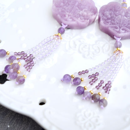 Purple Ruyi Flora Lock Tassel Keychain Bag Charm - Lepidolite