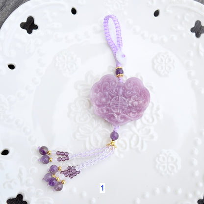 Purple Ruyi Flora Lock Tassel Keychain Bag Charm - Lepidolite