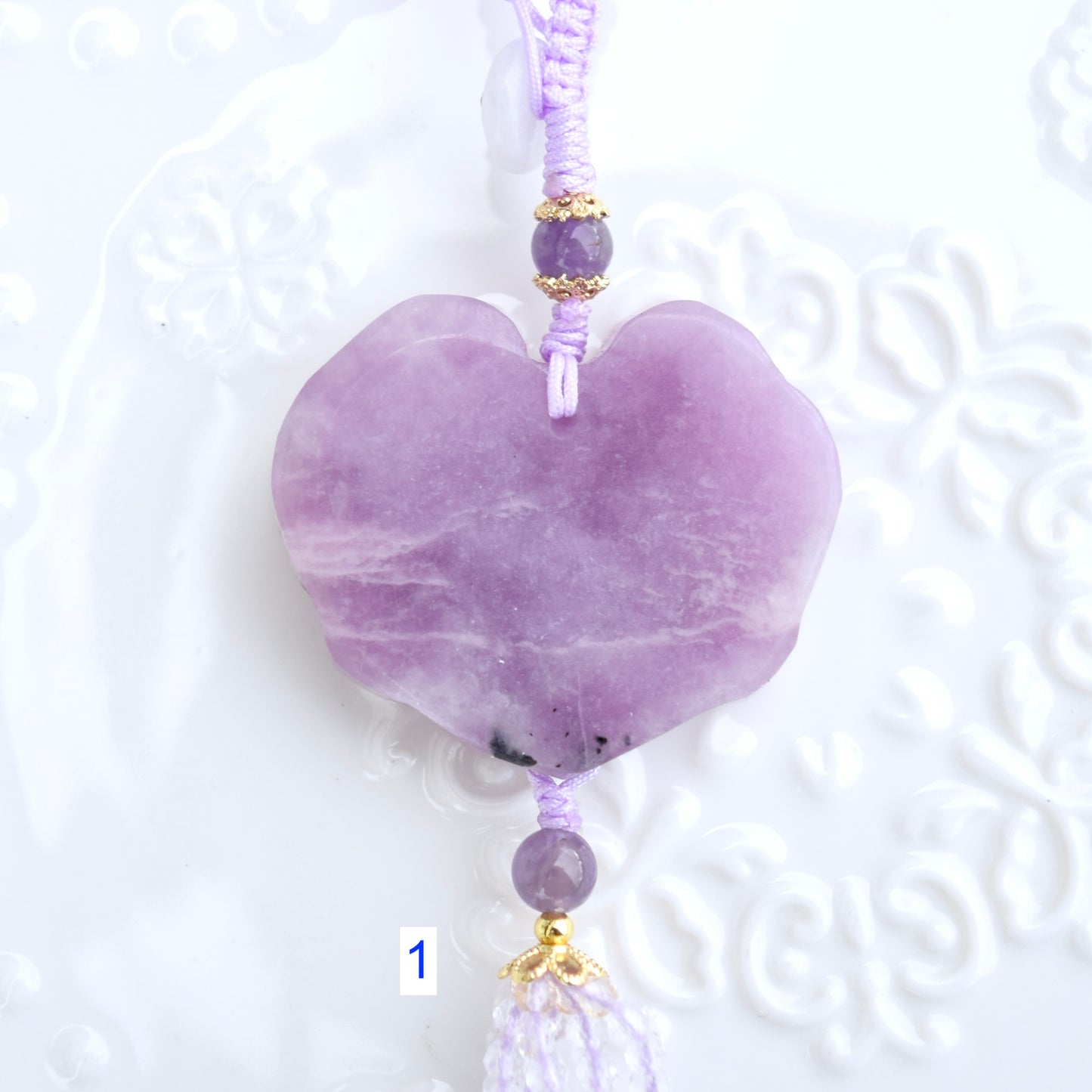 Purple Ruyi Flora Lock Tassel Keychain Bag Charm - Lepidolite