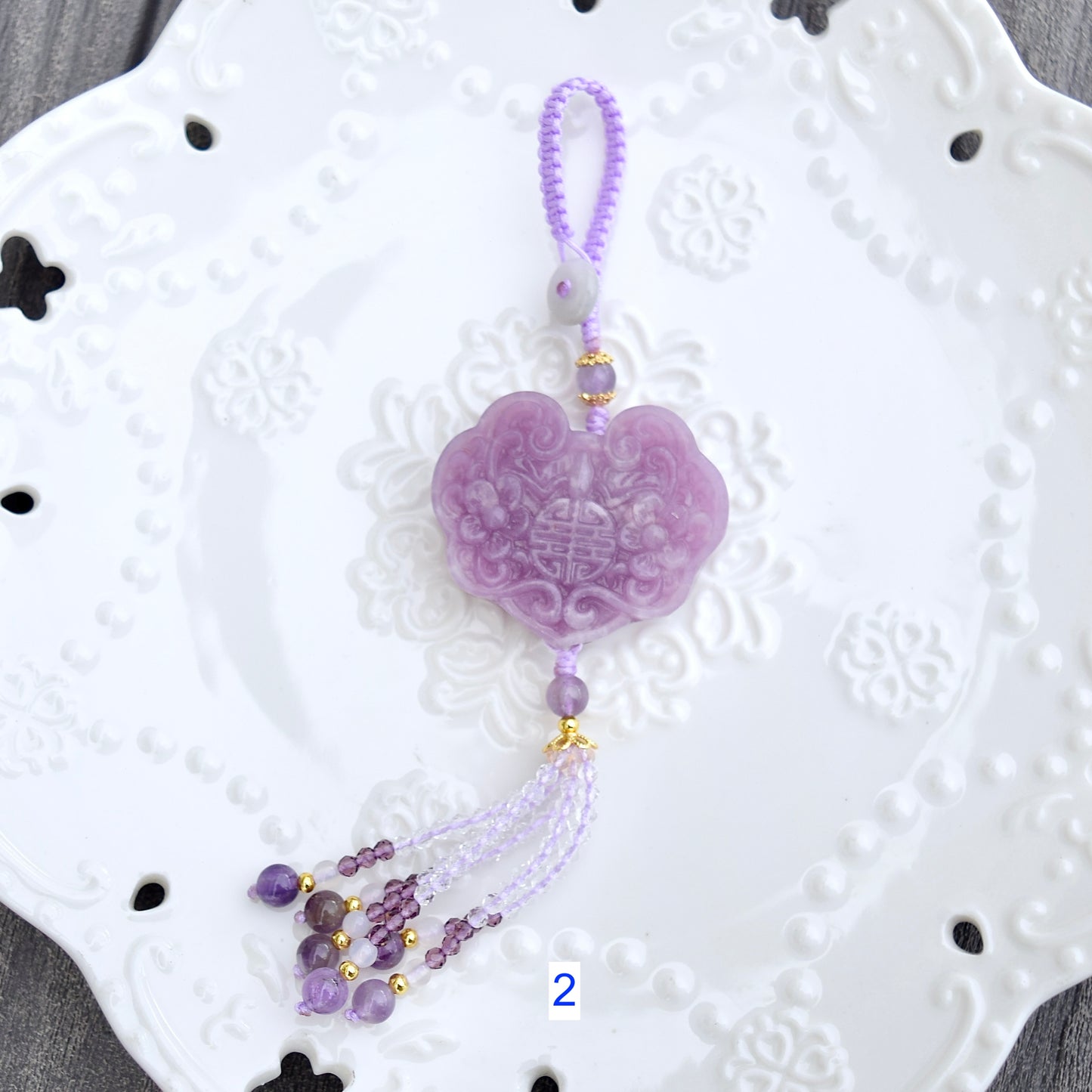 Purple Ruyi Flora Lock Tassel Keychain Bag Charm - Lepidolite