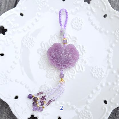 Purple Ruyi Flora Lock Tassel Keychain Bag Charm - Lepidolite
