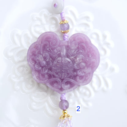Purple Ruyi Flora Lock Tassel Keychain Bag Charm - Lepidolite