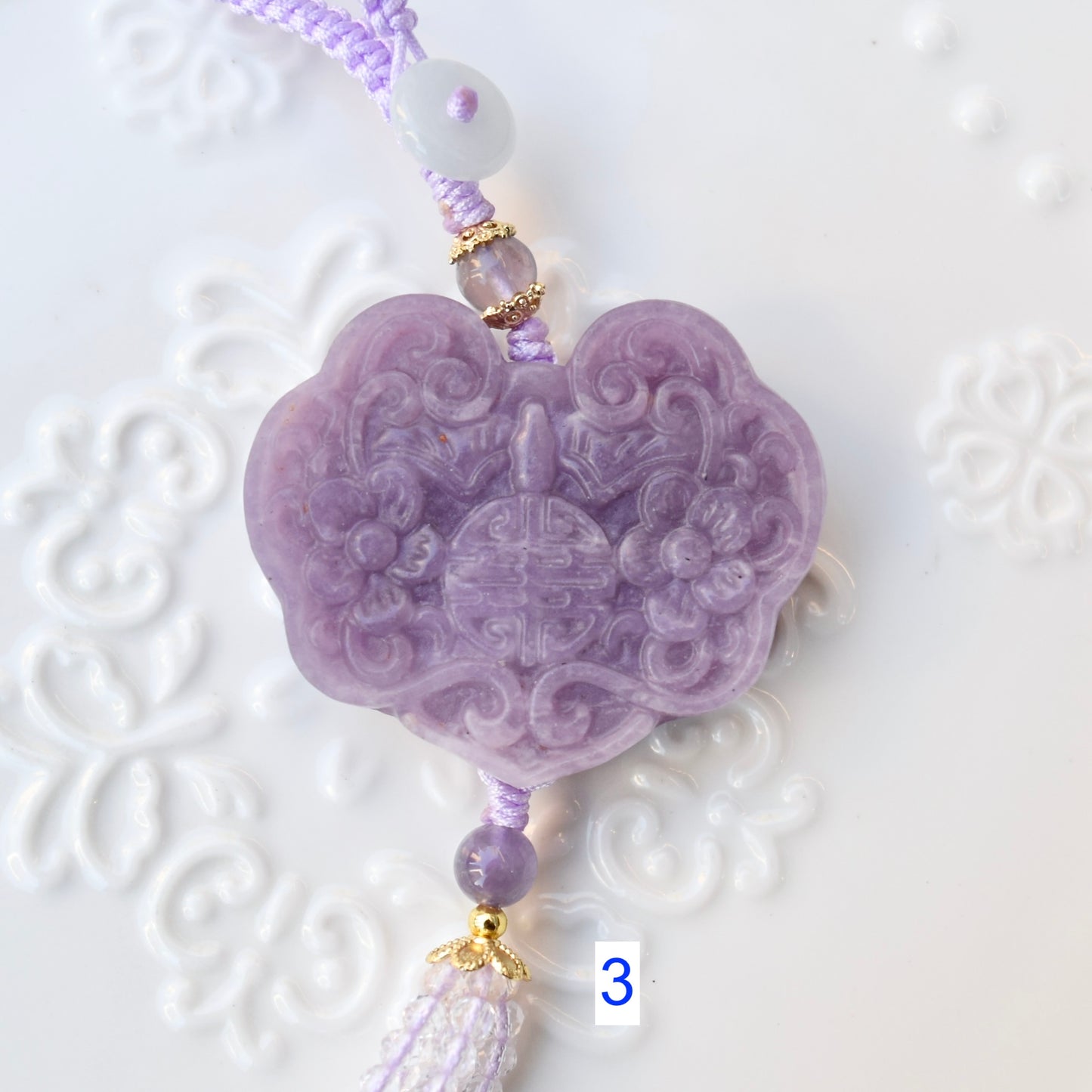 Purple Ruyi Flora Lock Tassel Keychain Bag Charm - Lepidolite
