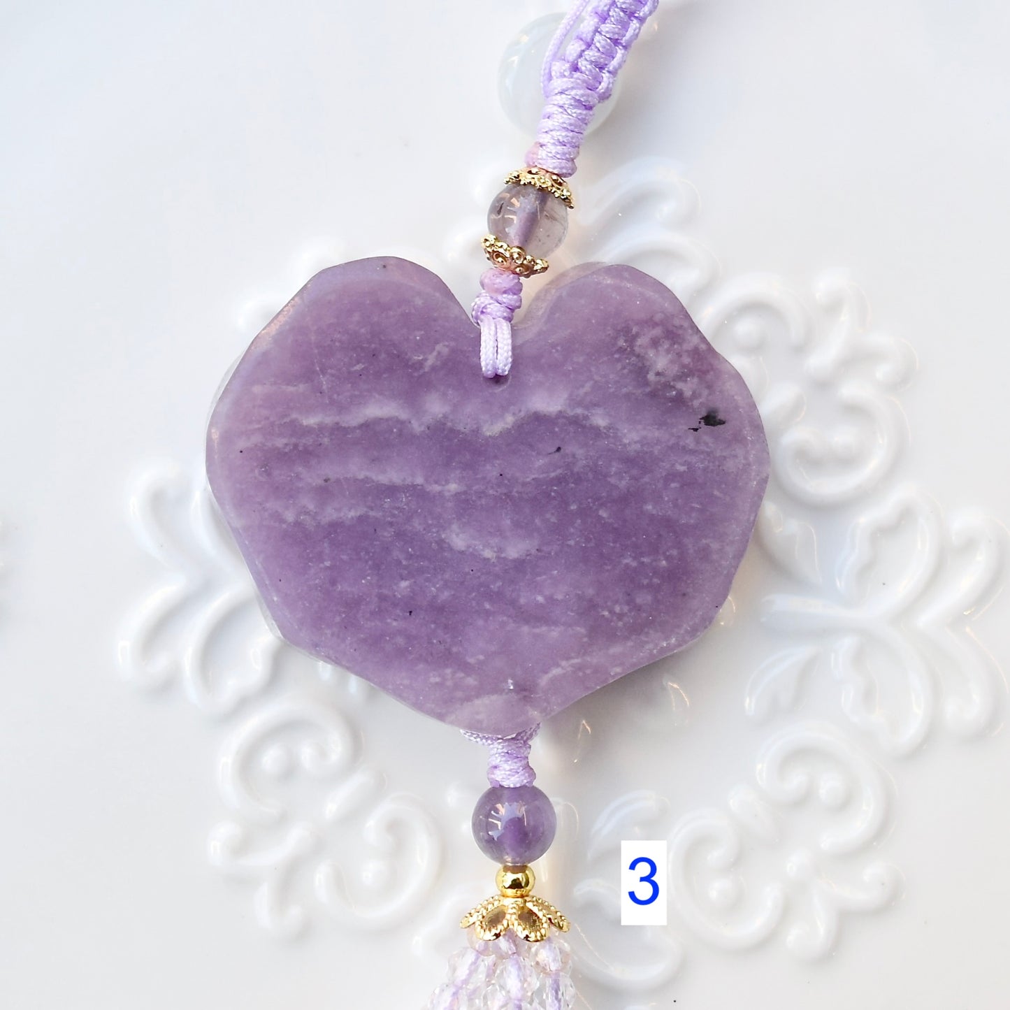 Purple Ruyi Flora Lock Tassel Keychain Bag Charm - Lepidolite