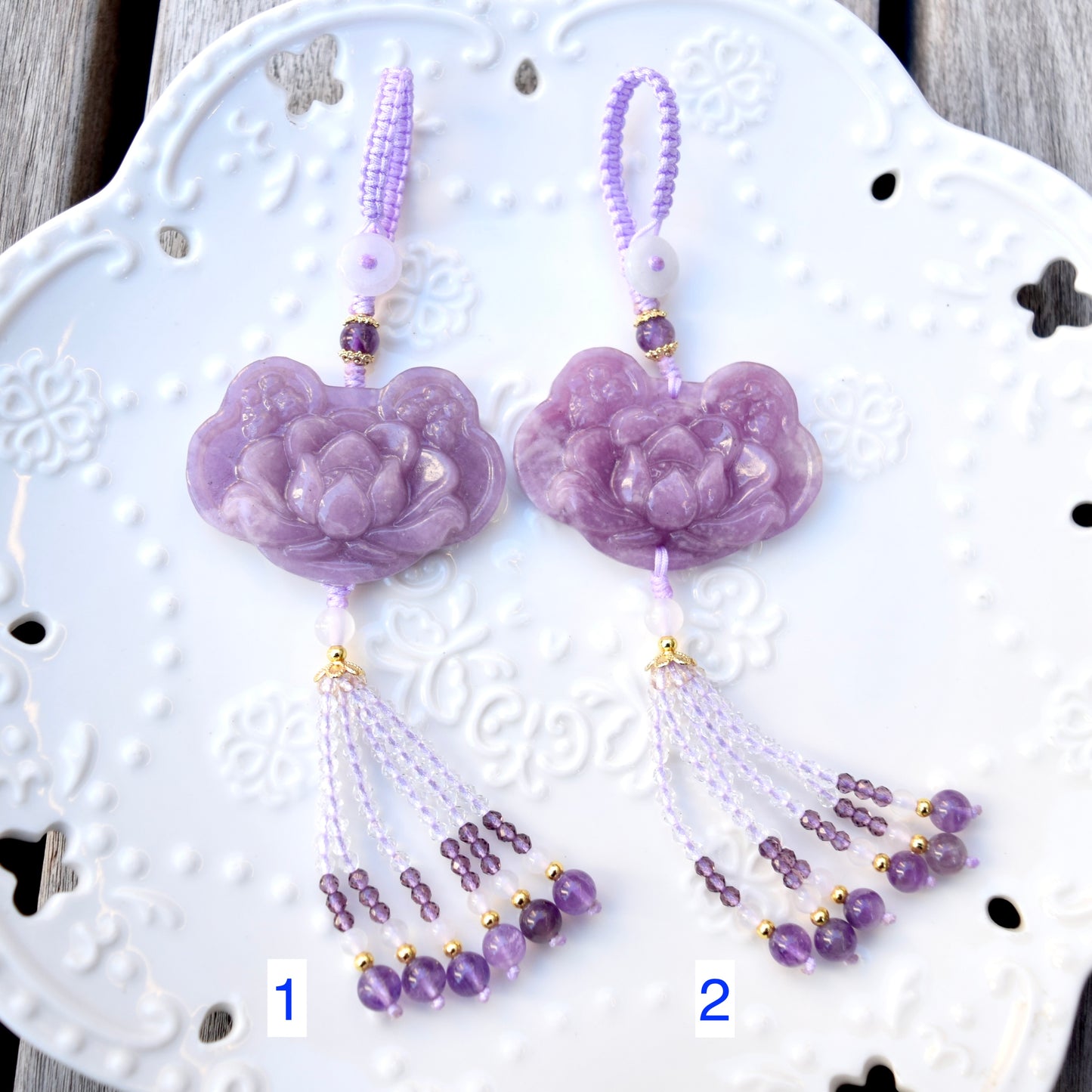 Purple Lotus Lock Tassel Keychain Bag Charm - Lepidolite