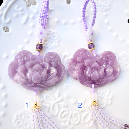 Purple Lotus Lock Tassel Keychain Bag Charm - Lepidolite