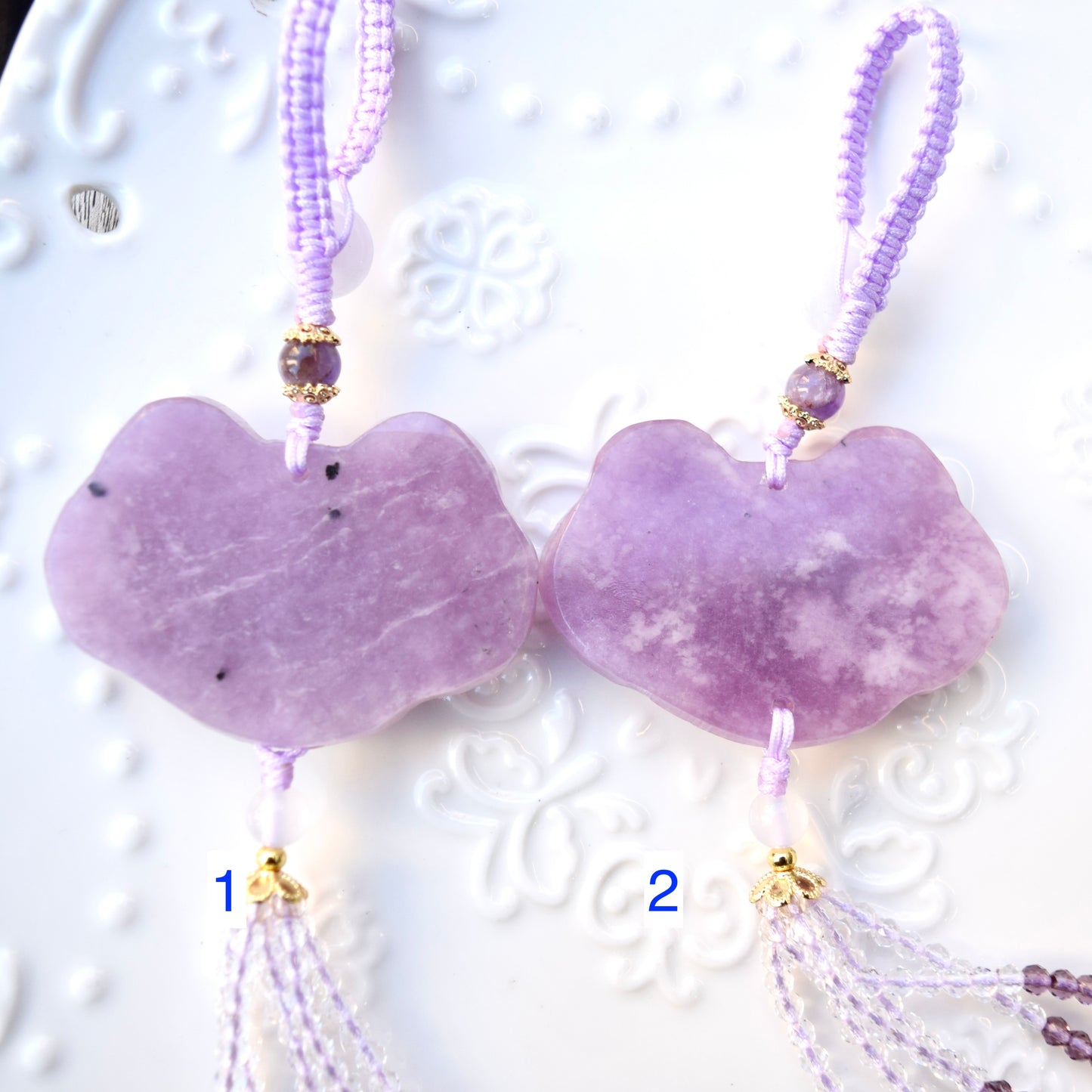 Purple Lotus Lock Tassel Keychain Bag Charm - Lepidolite