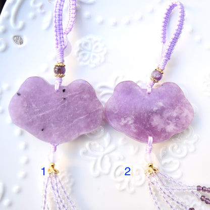 Purple Lotus Lock Tassel Keychain Bag Charm - Lepidolite