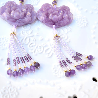 Purple Lotus Lock Tassel Keychain Bag Charm - Lepidolite