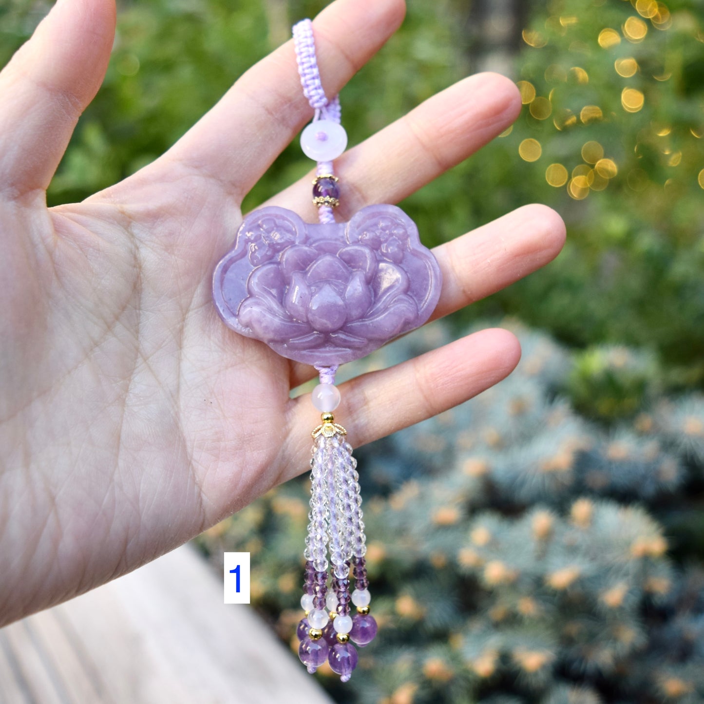 Purple Lotus Lock Tassel Keychain Bag Charm - Lepidolite