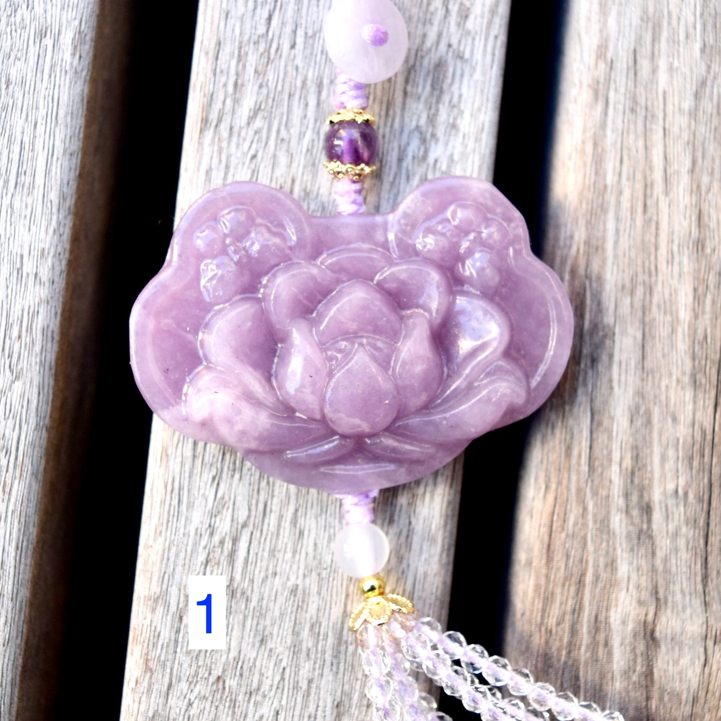 Purple Lotus Lock Tassel Keychain Bag Charm - Lepidolite
